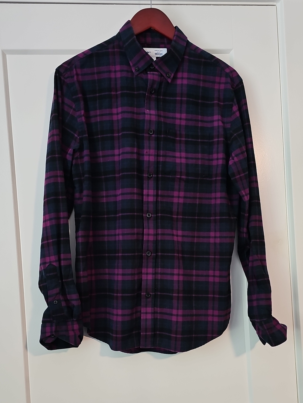 Old Navy Blue and Purple Plaid Button-Down Shirt